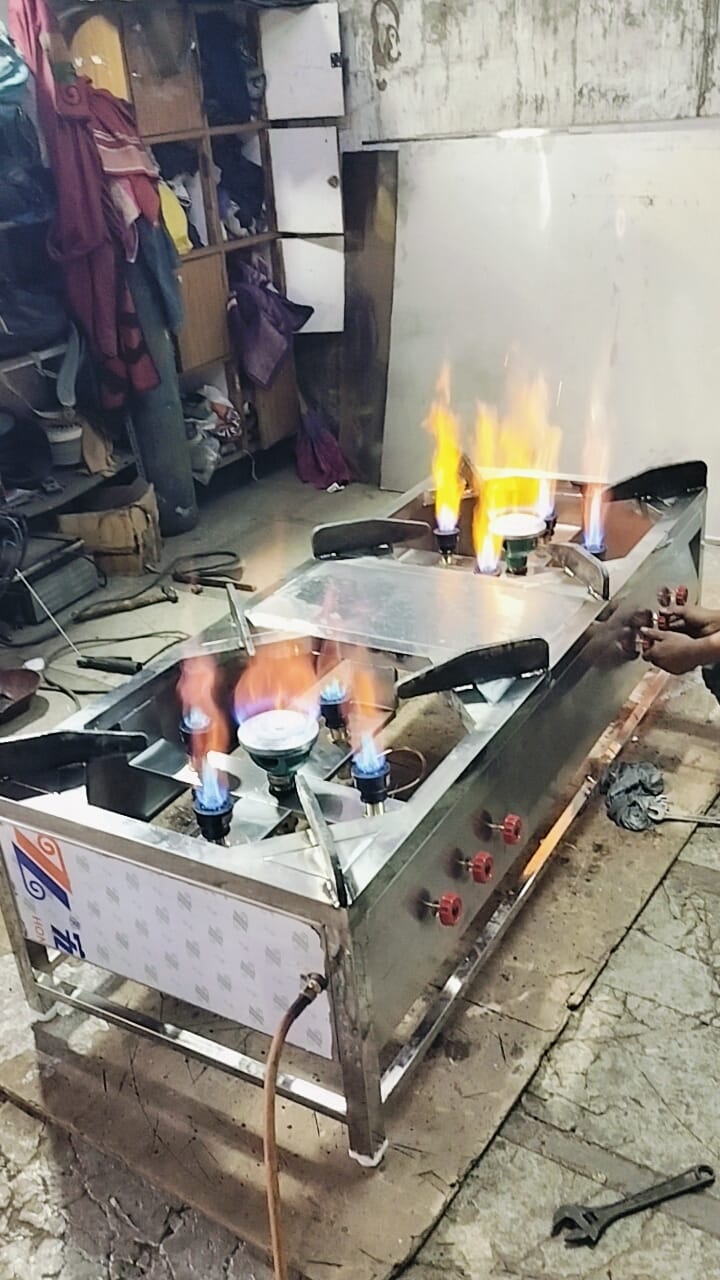 Stainless Steel Double Five Burner Biryani Cooking Range